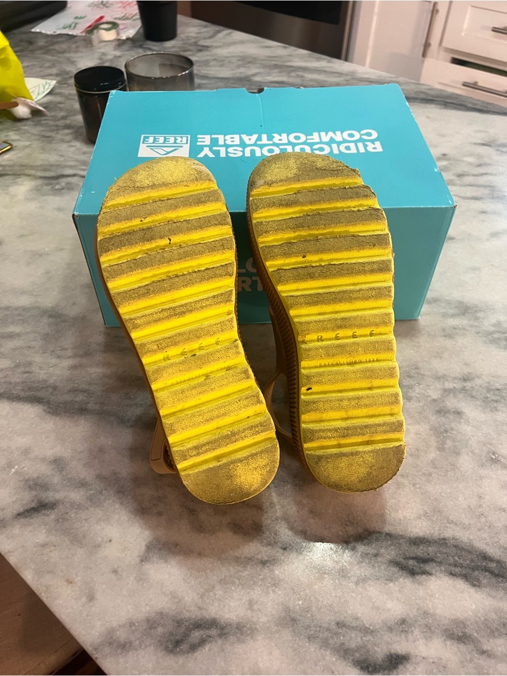 Reef Platform Sandal in Tan with Neon Yellow Outsole - Picture 7 of 7